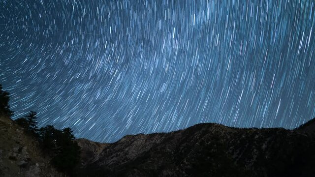 Startrails Over Alpine Mountains Astrophotography Time Lapse Angeles National Forest California USA