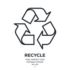 Recycle and zero waste concept editable stroke outline icon isolated on white background flat vector illustration. Pixel perfect. 64 x 64.