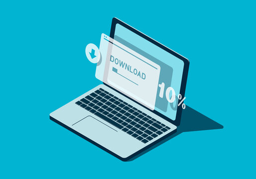 Isometric laptop with download page