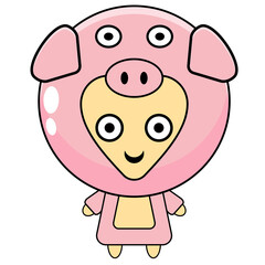 Vector illustration of cute little pig costume mascot cartoon character