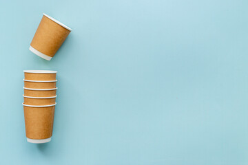 Layout of coffee paper cups. Overhead view