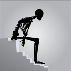 The skeleton is sitting on a stairs silhouette vector
