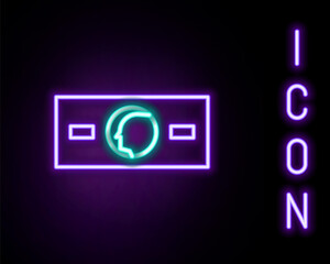 Glowing neon line Paper money cash icon isolated on black background. Money banknotes stacks. Bill currency. Colorful outline concept. Vector