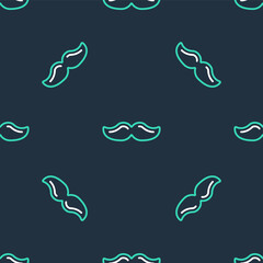 Line Mustache icon isolated seamless pattern on black background. Barbershop symbol. Facial hair style. Vector