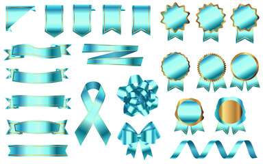 水色 メダル バッジ リボン セット スカイブルー 青 リアル