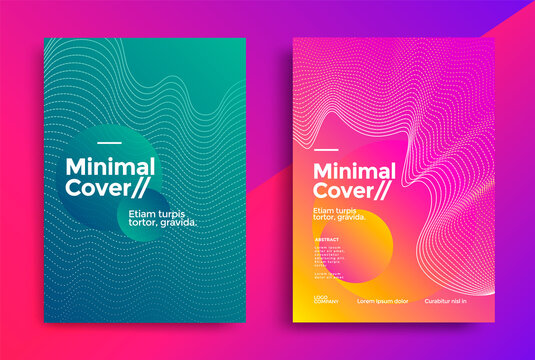 Minimal covers design with halftone gradient shapes. Poster with geometric dot lines.
