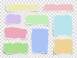 Set of paper different fragments scraps isolated on transparent background. Vector illustration.