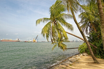   View of the Singapore Strait from the Siloso Beach of Sentosa Island