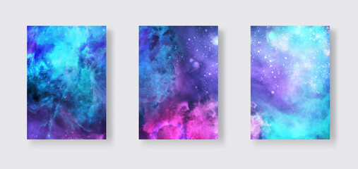 Space Abstract Galaxy Banners set. Vector design.