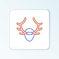 Line Deer antlers on shield icon isolated on white background. Hunting trophy on wall. Colorful outline concept. Vector