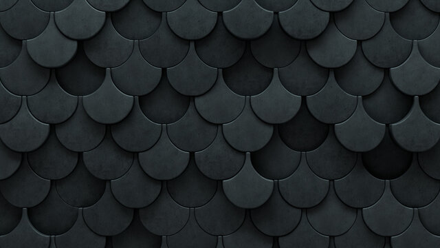 Fish Scale, Polished Wall background with tiles. 3D, tile Wallpaper with Concrete, Futuristic blocks. 3D Render