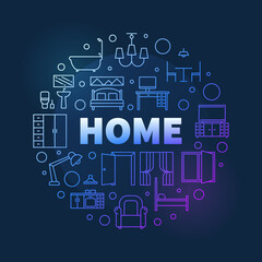 Home vector round Interior colored linear illustration