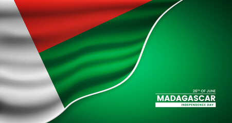 Abstract independence day of Madagascar background with elegant fabric flag and typographic illustration