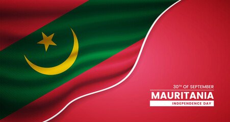 Abstract independence day of Mauritania background with elegant fabric flag and typographic illustration