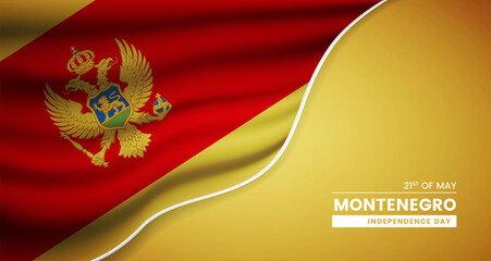 Abstract independence day of Montenegro background with elegant fabric flag and typographic illustration