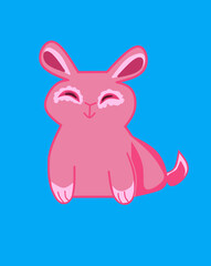 Happy pink bunny on a blue background