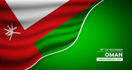 Abstract independence day of Oman background with elegant fabric flag and typographic illustration