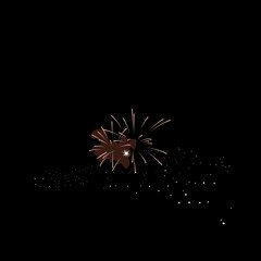 Festive fireworks over the city. Vector illustration.