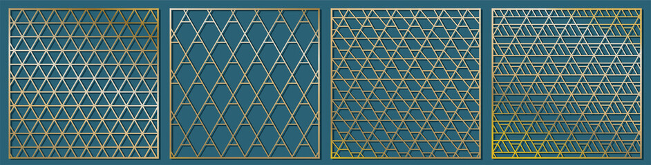 Abstract Geometry triangle pattern for laser cutting. Universal greeting card, laser cut panel. Vector illustration. Square 1 to1.