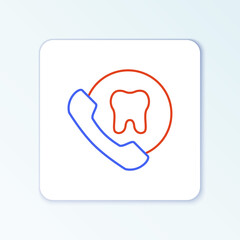 Fototapeta premium Line Online dental care icon isolated on white background. Dental service information call center. Colorful outline concept. Vector