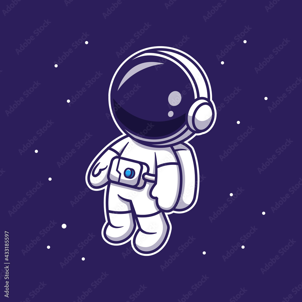 Wall mural cute astronaut floating in space cartoon vector icon illustration. technology science icon concept i