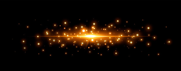 Fototapeta na wymiar Gold glittering dots, sparkles, particles and stars on a black background. Abstract light effect. Gold luminous points. Vector illustration.