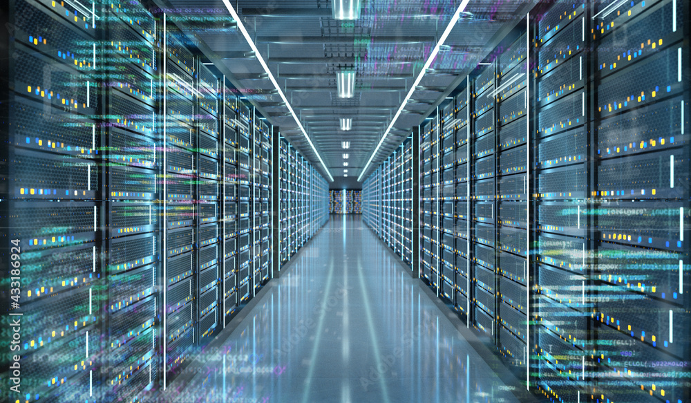 Poster server room data center - 3d rendering