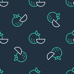 Line Orange fruit icon isolated seamless pattern on black background. Vector