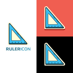 Triangular Ruler icon logo. Back to school cute cartoon hand drawn doodle icon sticker