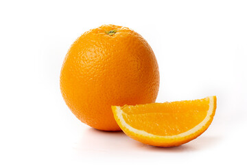 One orange fruit with orange slices isolated on white background.