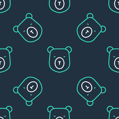 Line Bear head icon isolated seamless pattern on black background. Vector