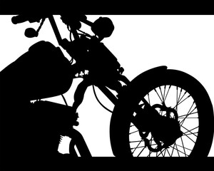 Fototapeta na wymiar Retro motorcycle rides on the road. Isolated object on white background