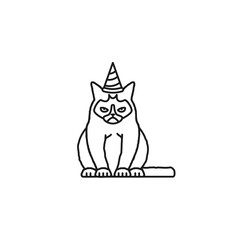 Grumpy or Blasé cat vector line icon