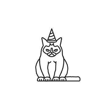Grumpy or Blasé cat vector line icon