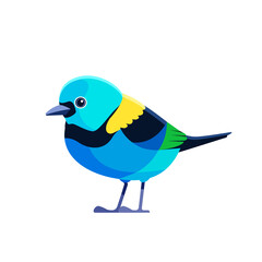 Green headed Tanager, Tangara seledon . Tanager is a brightly-colored bird Cartoon flat style beautiful character of ornithology, vector illustration isolated on white background
