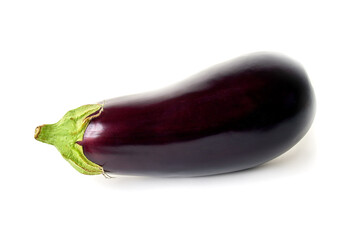 One fresh eggplant over white background. Isolated eggplant.