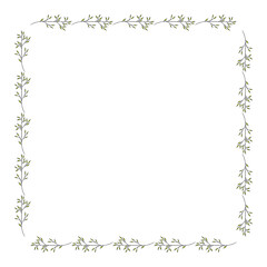 Square frame with creative branches on white background. Doodle style. Vector image.