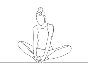 Line Art Woman Pose Lotus Yoga. Female Yoga Minimalistic Black Lines Drawing. Abstract Pose Lotus Continuous One Line Drawing. Modern Vector Illustration.
