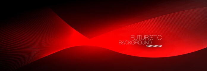 Abstract neon glowing light in the dark with waves. Shiny magic energy and motion concept, vector abstract wallpaper background