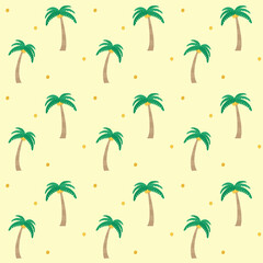 夏 南国 ヤシの木 シームレスパターン 黄色背景