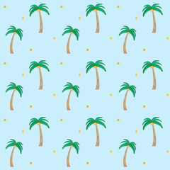 夏 南国 ヤシの木 シームレスパターン 水色背景