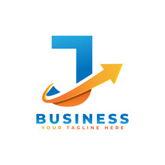Letter J with Swoosh Arrow Up Logo Design. Creative Letter Mark Suitable for Company Brand Identity, Travel, Start up, Logistic, Business Chart or Graph Logo Template