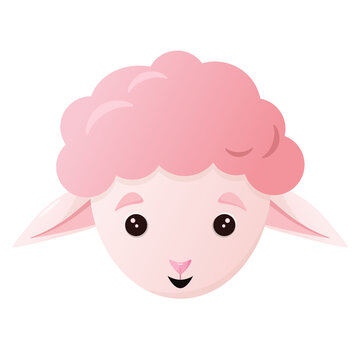 Cute pink sheep head on white background. Children's illustration. Nursery.