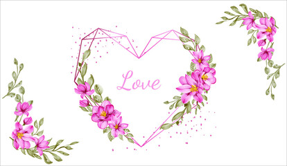 Floral Geometric Heart vector for invitation card, backdrop, banner, poster