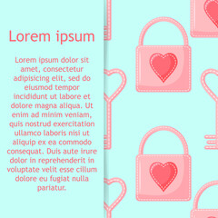 Seamless pattern from padlock, key with heart. Vector background for Valentine day.