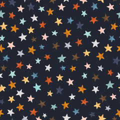 Beautiful vector seamless pattern with watercolor colorful stars. Stock illustration.