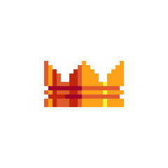 Golden crown. Pixel art icon. Flat style. 8-bit. Sticker design. Isolated vector illustration.