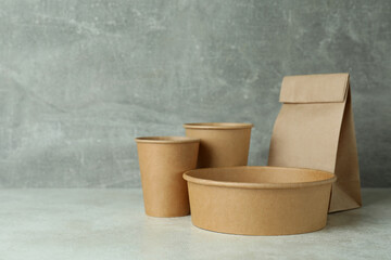 Delivery containers for takeaway food on white textured table