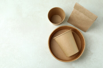 Delivery containers for takeaway food on white textured table