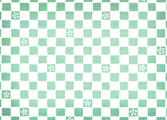 梅模様　緑と白の市松模様背景
